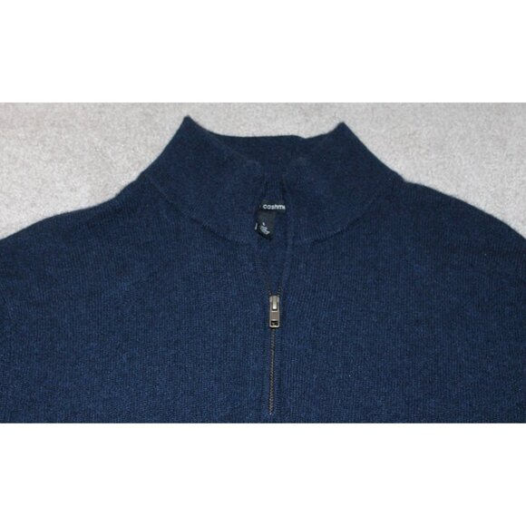 Autumn Cashmere - Men's 1/4-Zip Mock Neck Pullover Sweater in Heather Navy, Lrg - Picture 2 of 8